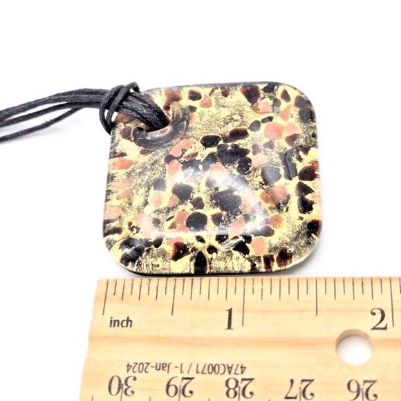 Dichroic Fused Glass 1.5" Square Pendant on 18" Hemp Cord Silvertone Closure - Picture 6 of 6